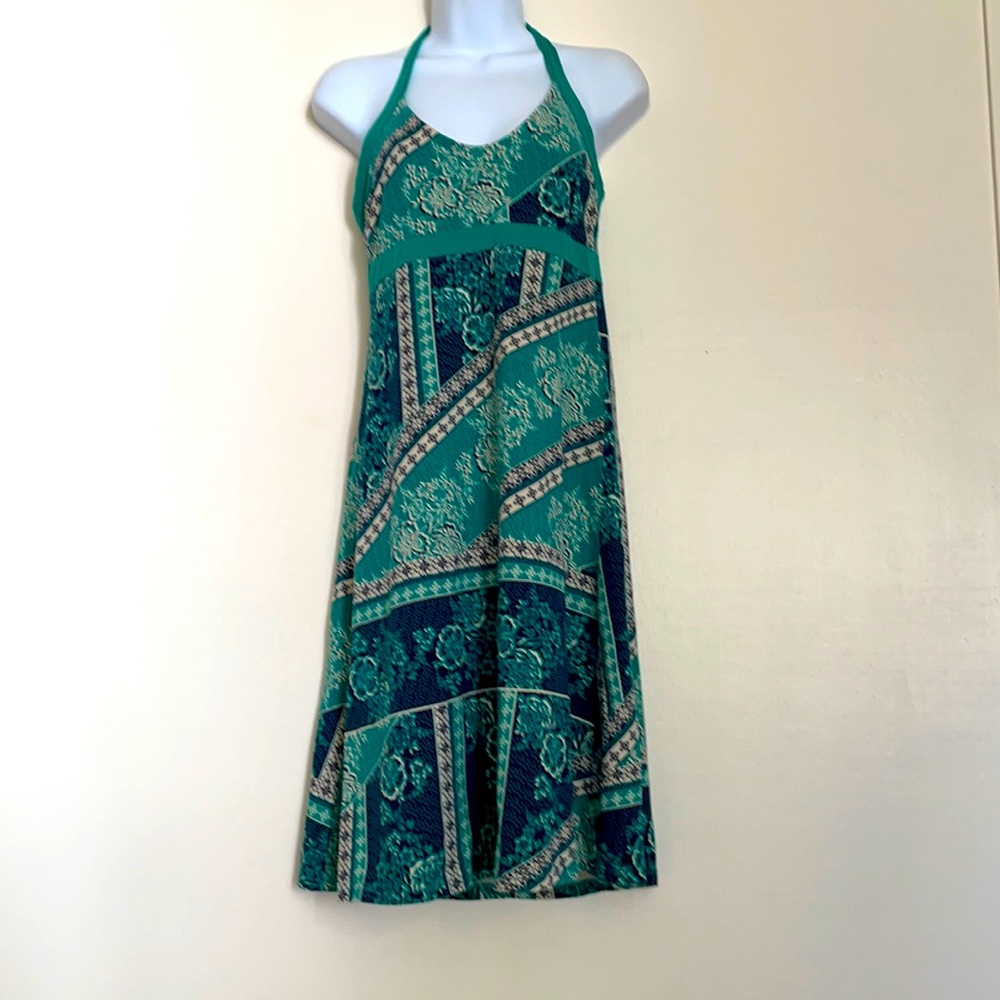 Patagonia organic cotton multi color halter v-neck sleeveless midi dress Small